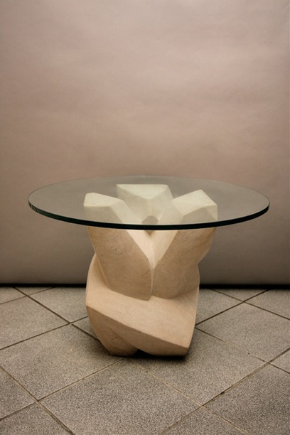 Sculpted Table with glass top